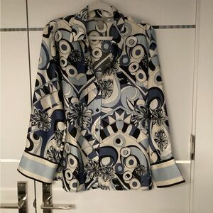 H&M Blue, White & Black Printed Women's Blazer